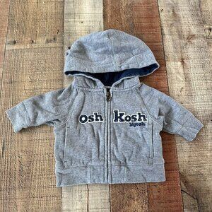 OshKosh BGosh Baby Hoodie Sweatshirt 3 Mos Gray Zip-Up With Pockets & Hood